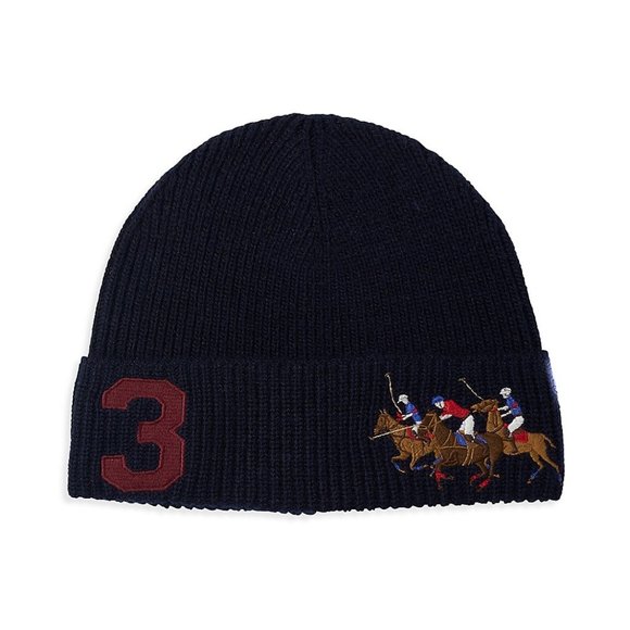 Men's Madison Tweeds Polo Match Logo Wool-Blend Beanie - Classic Navy - Picture 1 of 3
